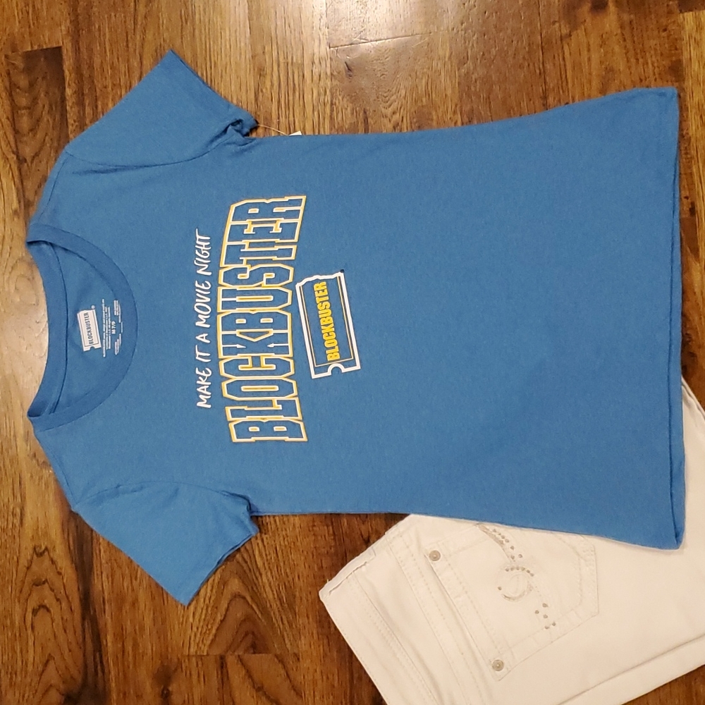 Womens blue Blockbuster graphic print short sleeve tshirt size M